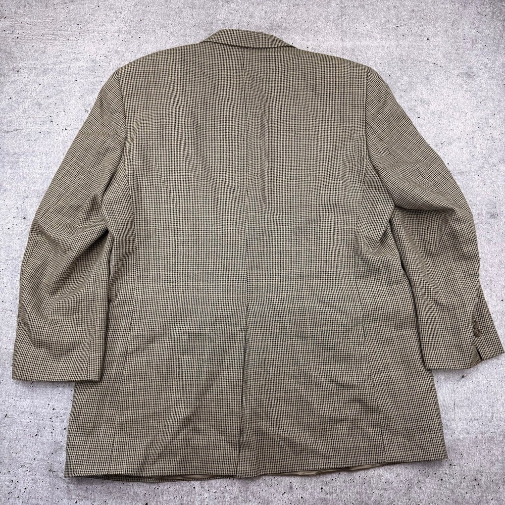 Chaps Ralph Lauren Tan Brown Padded Shoulder Houndstooth 44T Silk Wool Blazer - Picture 7 of 12